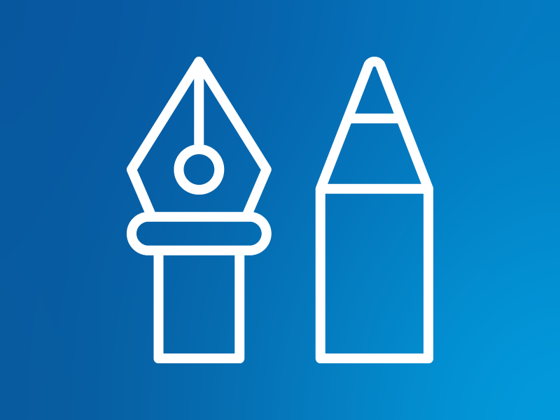 Icon on pen and pencil to visually represent writing and drawing tools