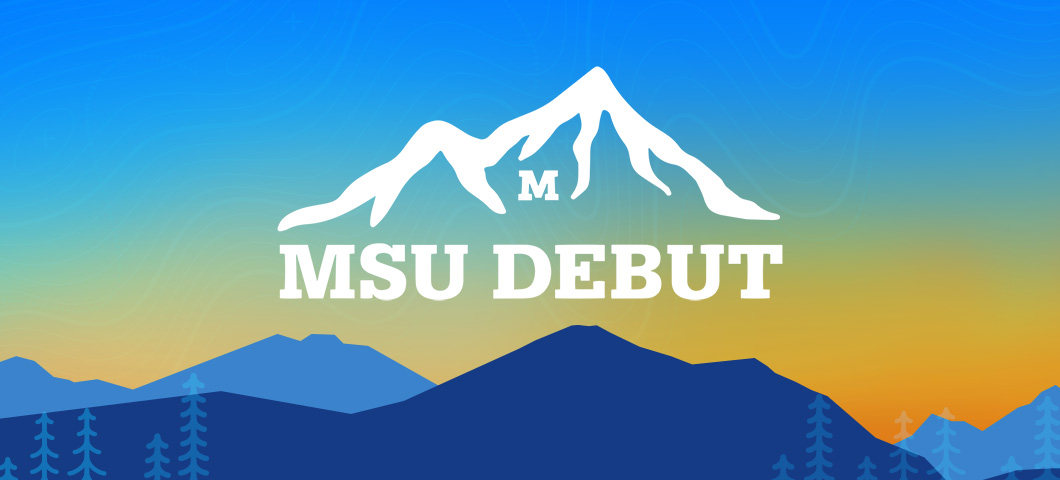 MSU Debut logo against a blue and yellow sunset background