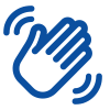 Icon of hand with motion marks to symbolize waving hand