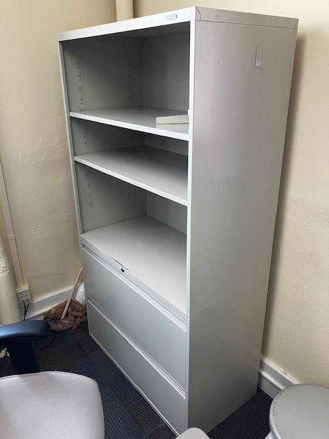 Metal bookcase with cabinets