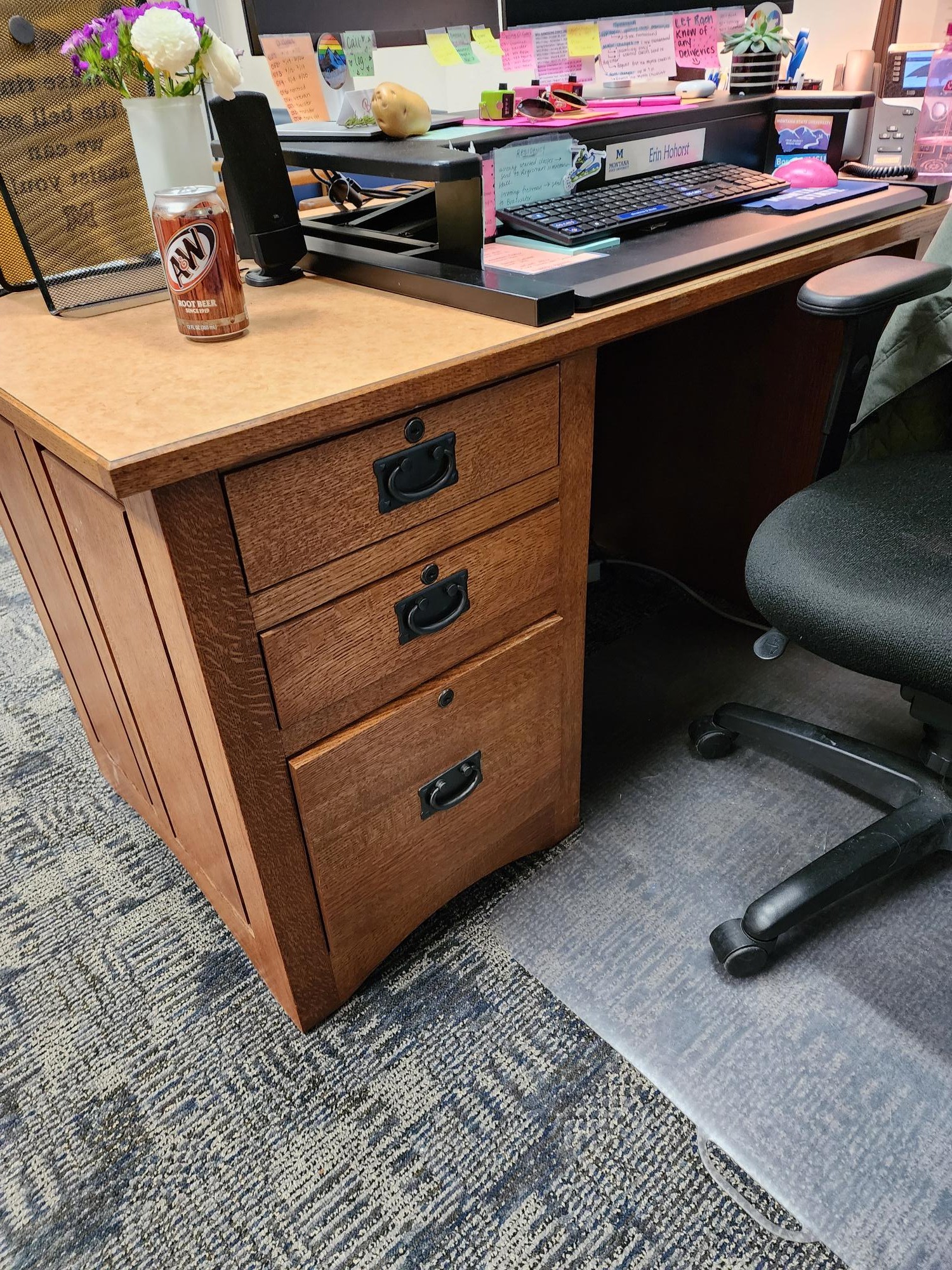 Wood desk with drawers