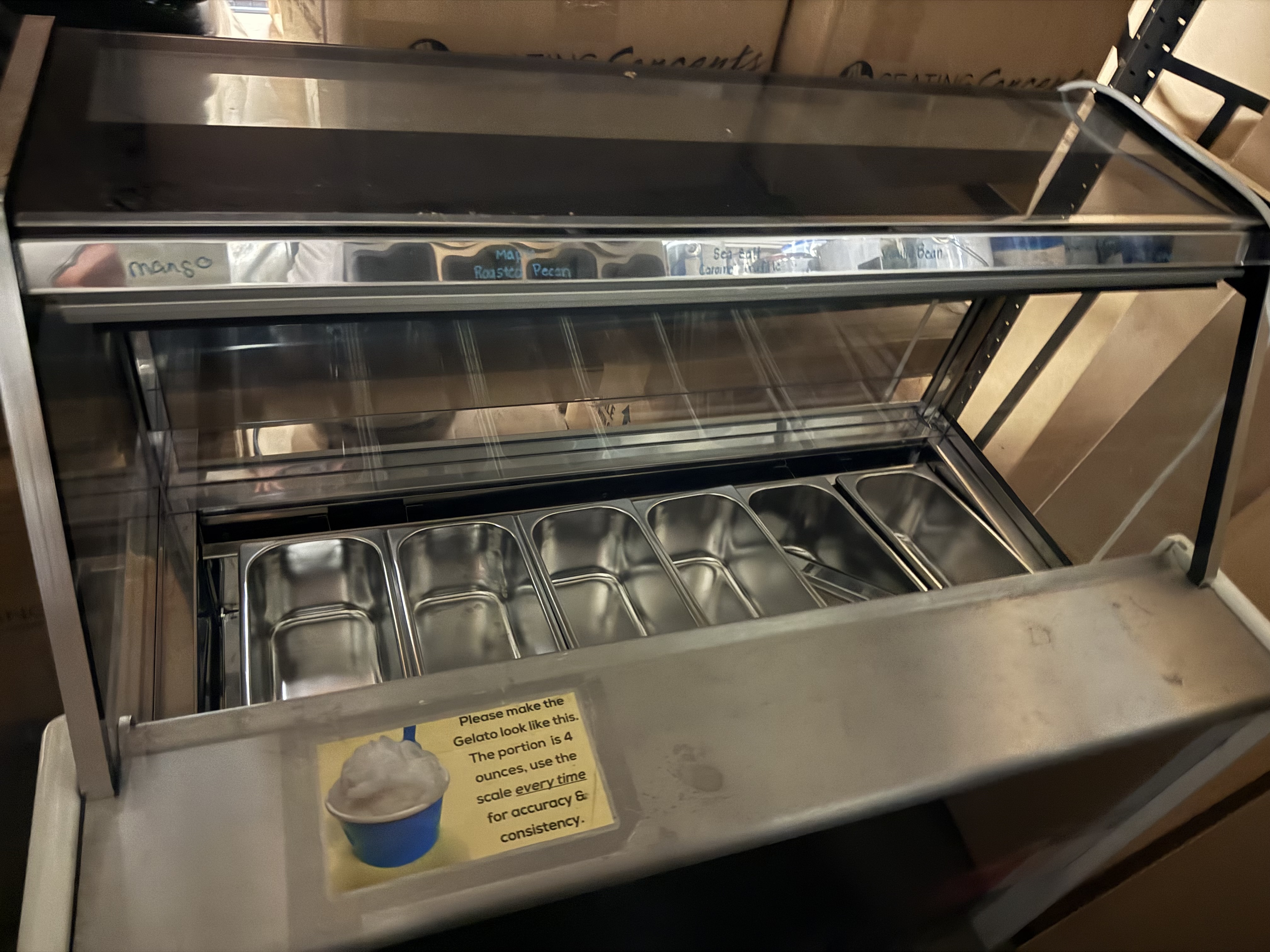 Interior view of gelato cabinet