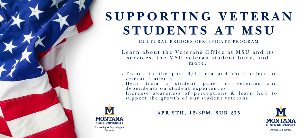 Attend the Supporting Veteran Students at MSU workshop in the Cultural Bridges Certificate Program.