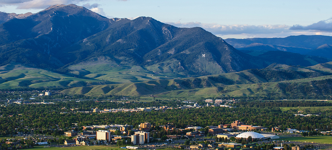 MSU Campus with Bridger Mountain Range in the background