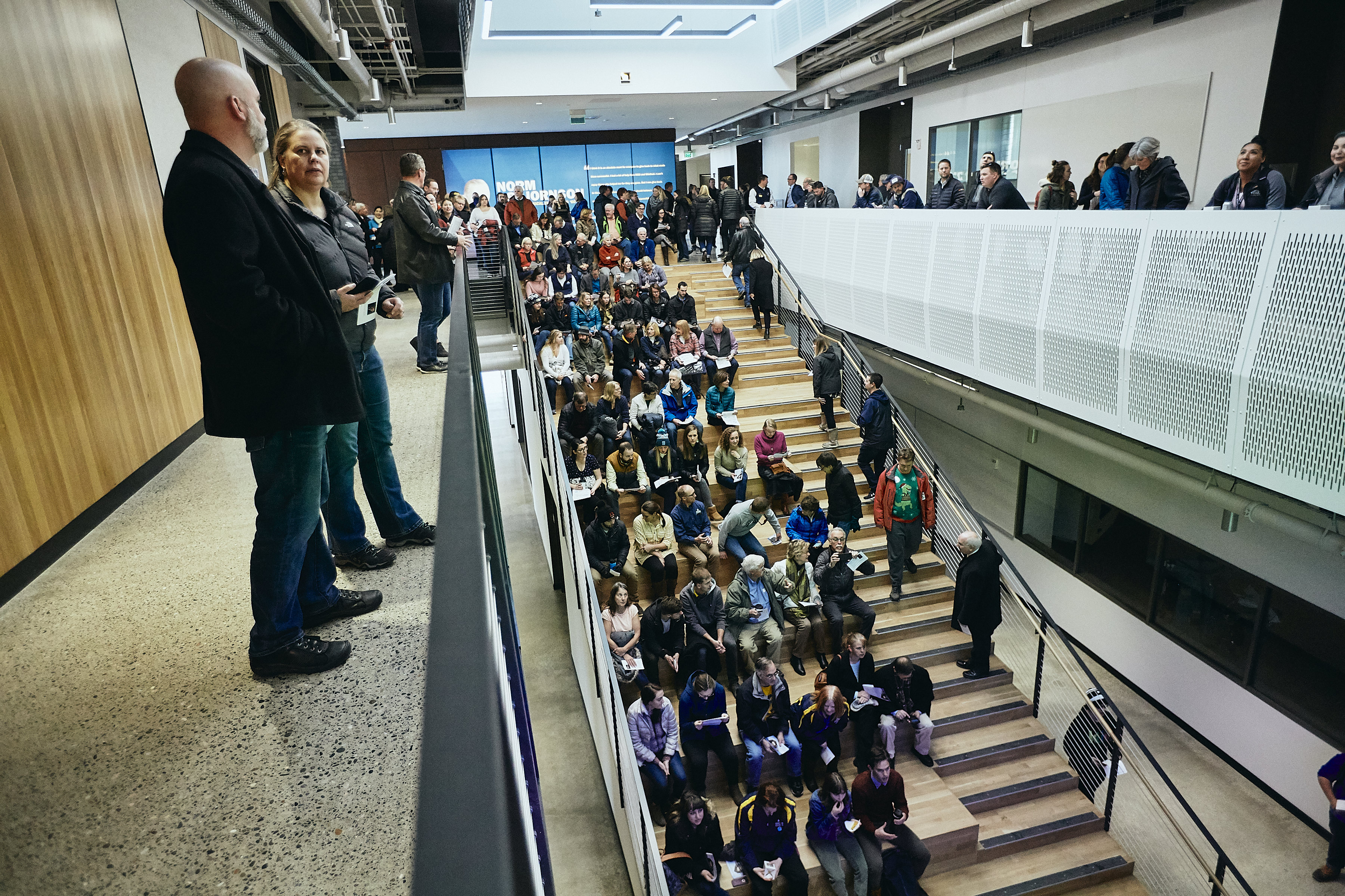 Students enjoy the ampitheater in Norm Hall.