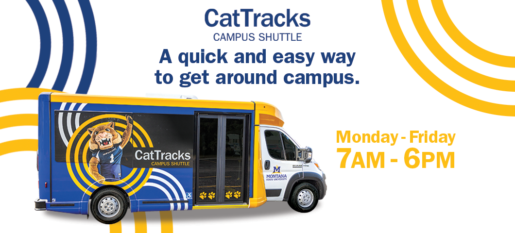 CatTracks shuttle bus with Camp on the side