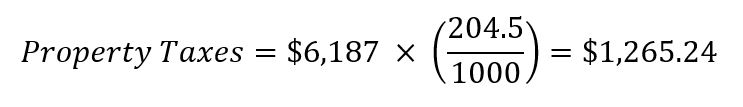 For an example residential property with a taxable value of $6,187, the city taxes would be $1,265.24