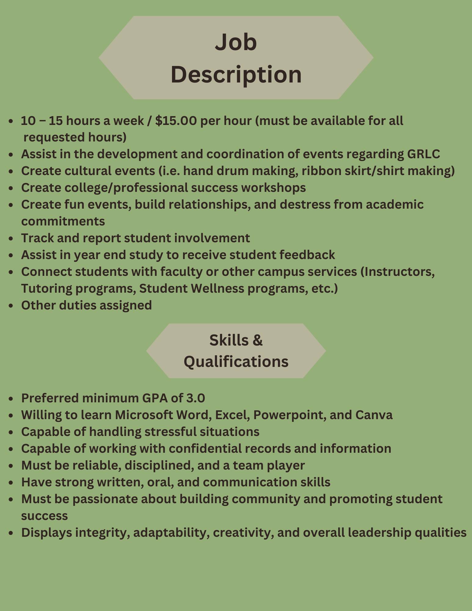 GRLC Job Qualifications