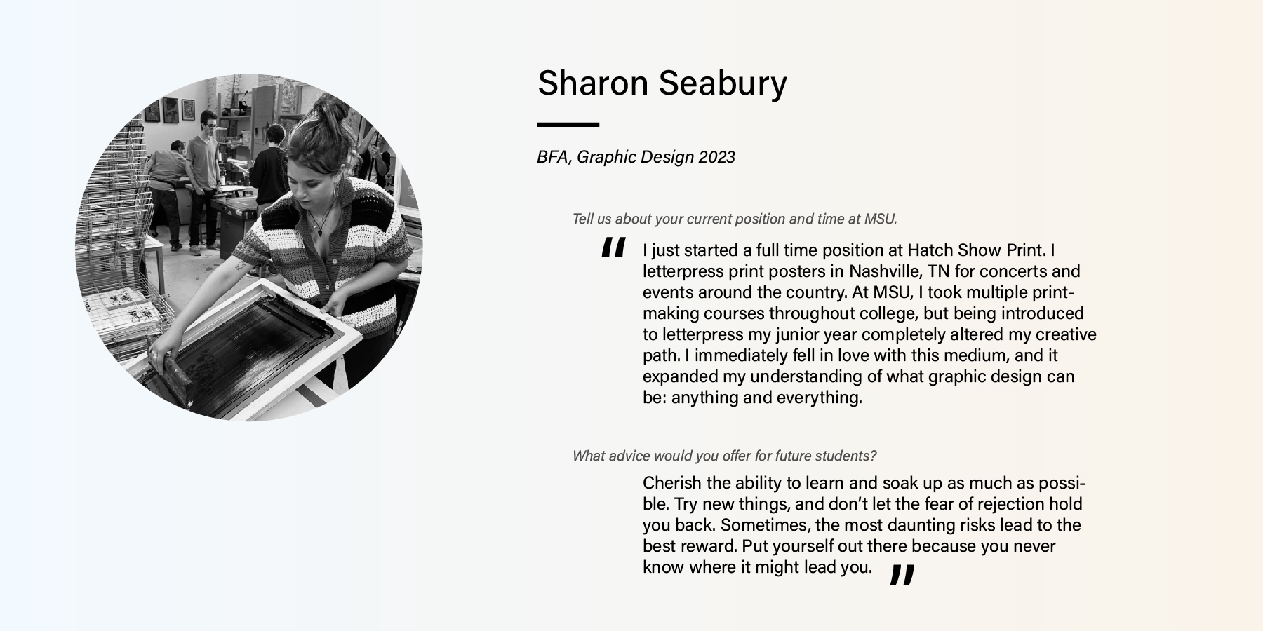 Sharon Seabury alumni highlight 