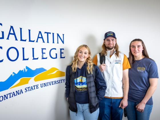 A group of students standing next to a Gallatin College sign | MSU photo by Marcus "Doc" Cravens