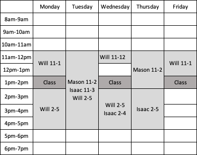 EGEN 201 schedule shown in a table