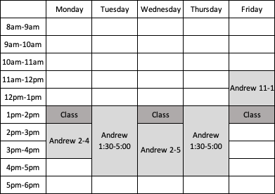 Table showing EGEN 203 schedule