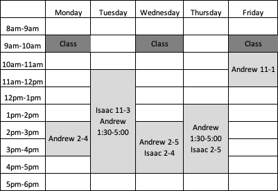 EGEN 205 schedule shown in a table