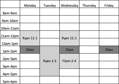 EGEN 208 schedule shown in a table