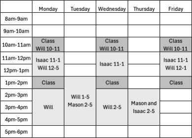 EGEN 201 Schedule in table format