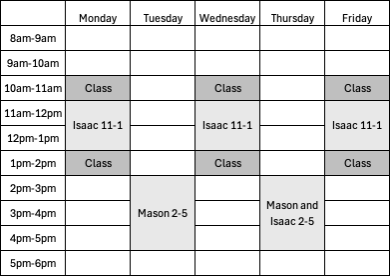 EGEN 201 schedule in table format