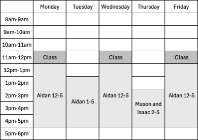 EGEN 203 schedule in table format