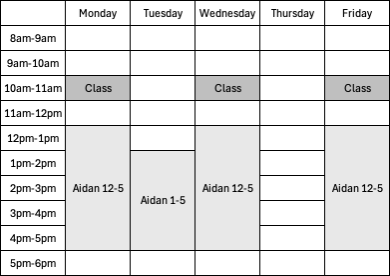 EGEN 202 schedule in table format