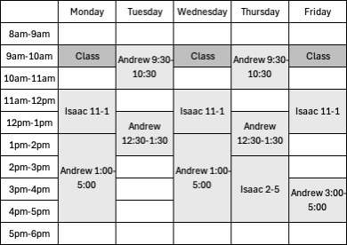 EGEN 205 schedule in table format