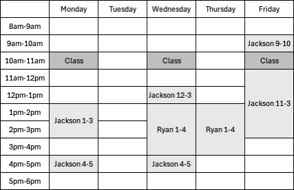 EGEN 331 Schedule intable format