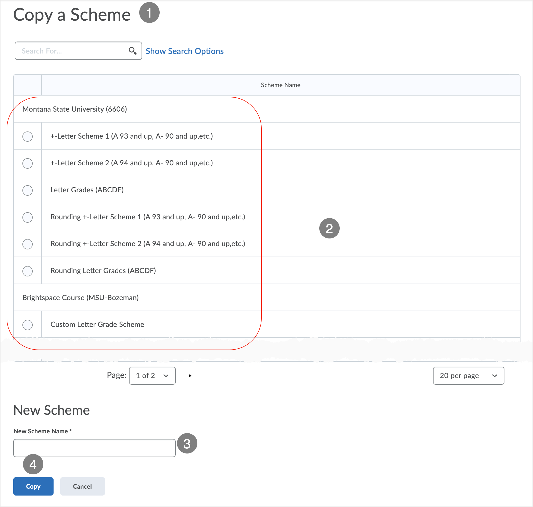 Brightspace screenshot - CD 20_20_10 - Copy a Scheme page showing available options