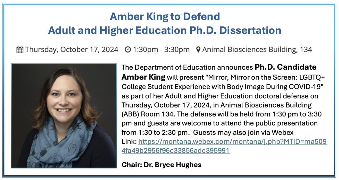 Amber King will defend PhD Dissertation 10/17/24 at 1:30 pm Animal Biosciences Bldg Rm 134