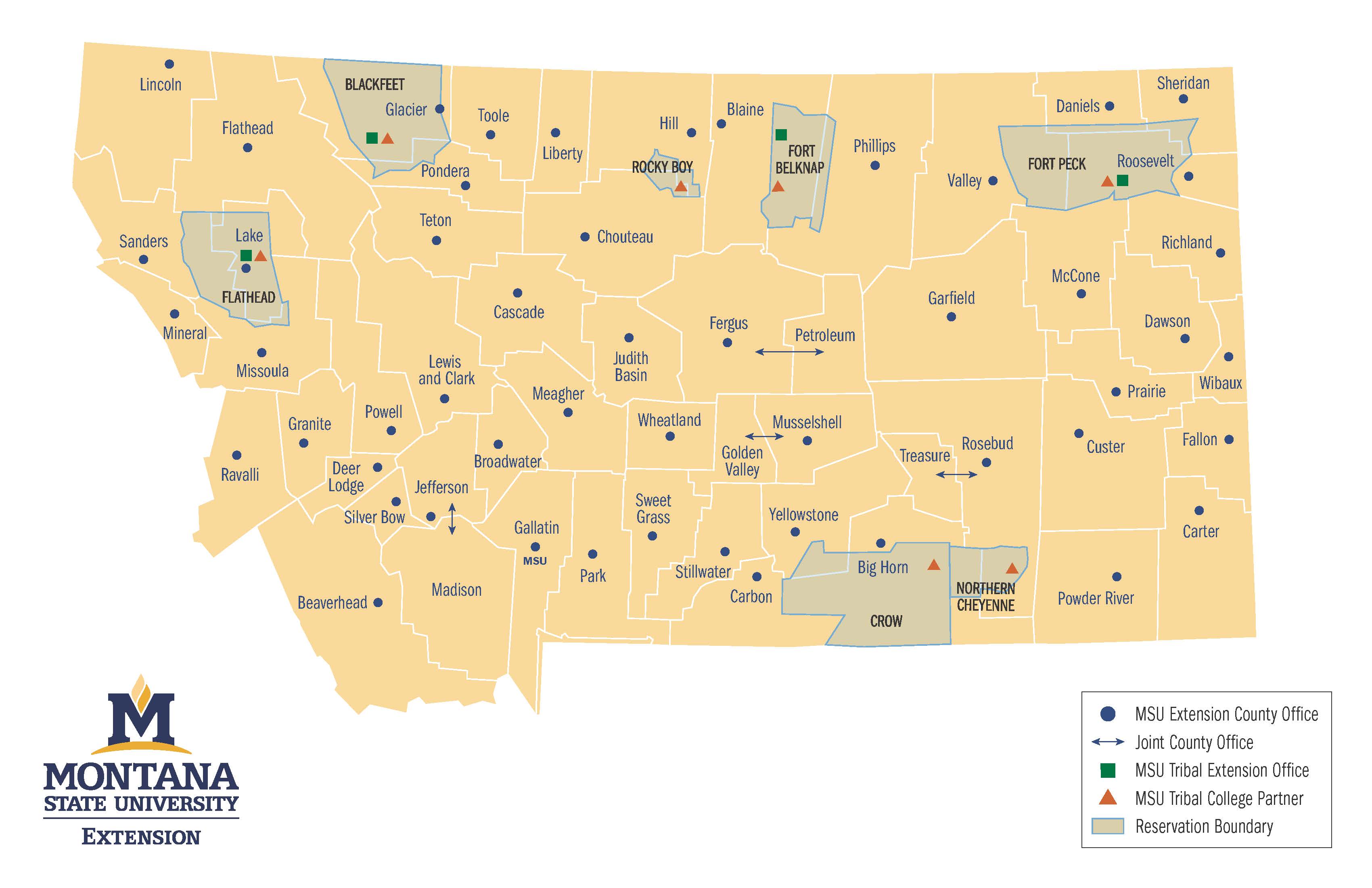 MSU Extension Map - State of Montana with county office locations listed
