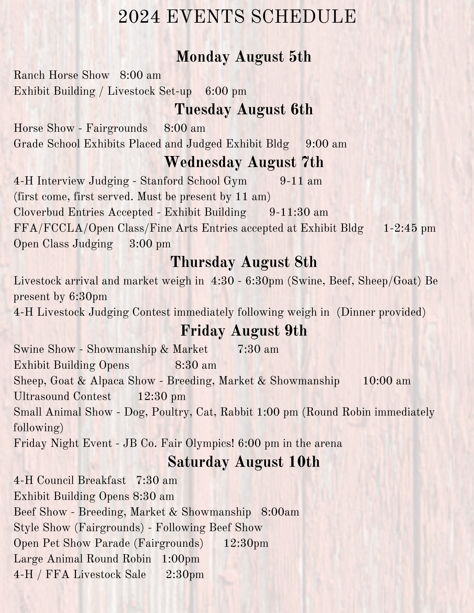 2024 JB Co. Fair Schedule of Events