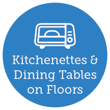 Floor lounges with kitchenettes and lounge furniture