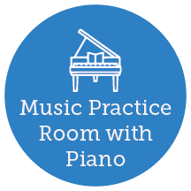 Music practice room with piano