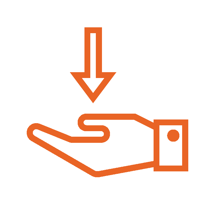 Orange hand with arrow pointing into the palm.