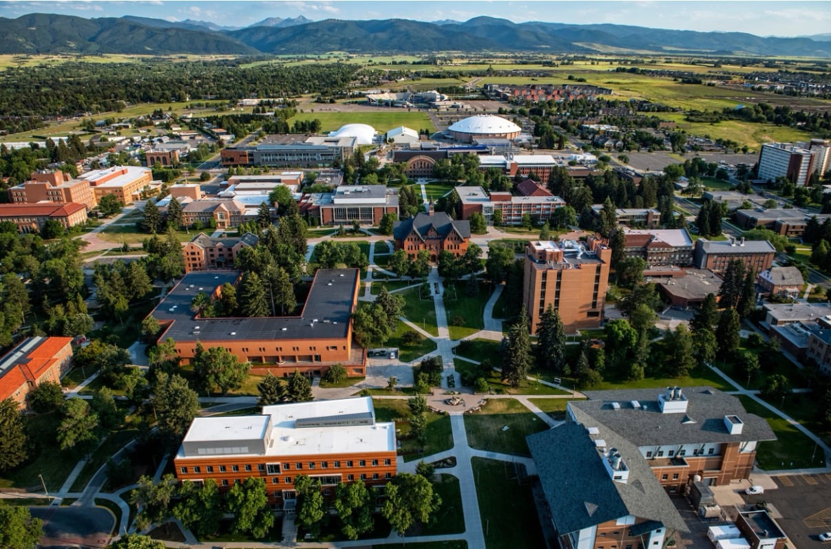 Aerial image of the Montana State University campus.