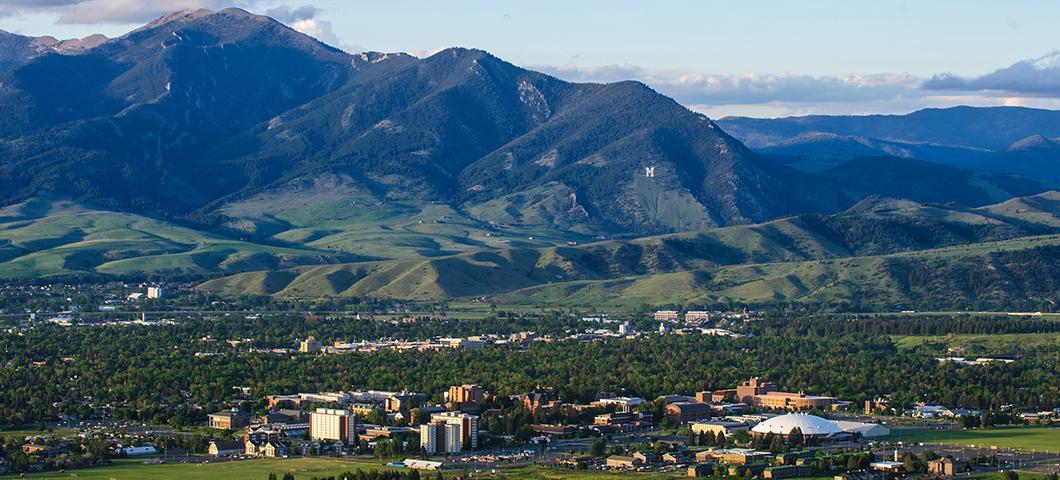 View of MSU campus and Bridger mountain range