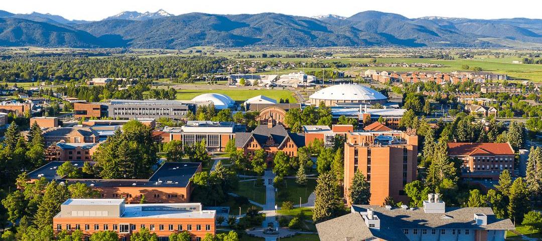 Aerial daytime view of MSU campus