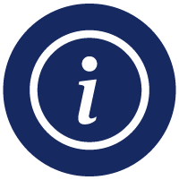circle with a lowercase i in the center on a blue circle background