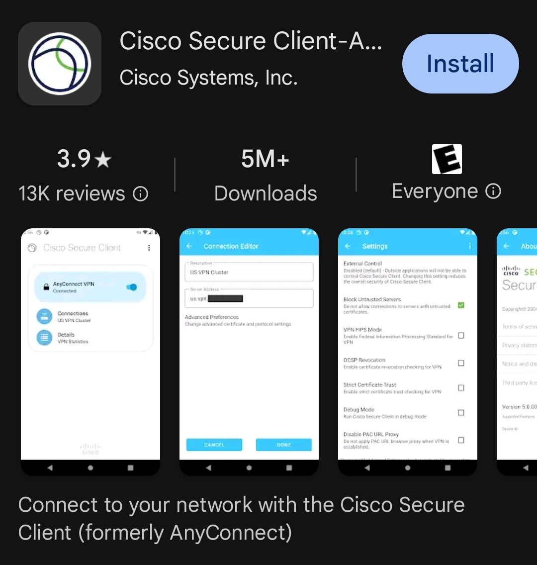 Cisco Secure Client in the Google Play store