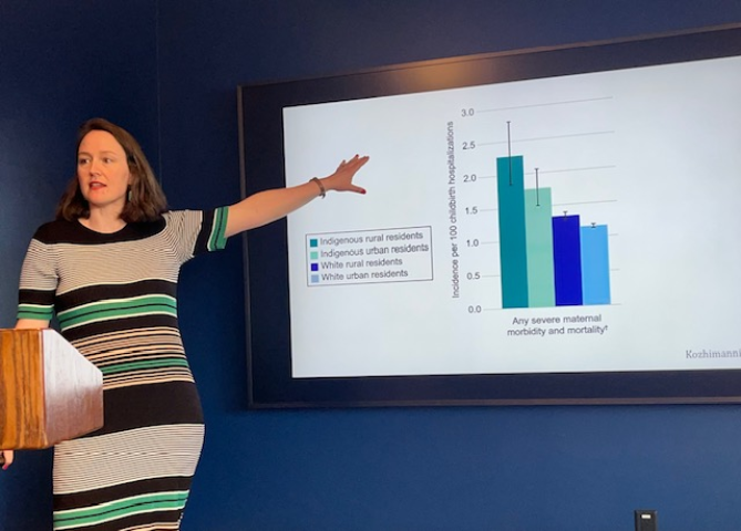 This is a photo from our most recent Sack Lunch Seminar with Dr. Maggie Thorsen on Maternal Healthcare!